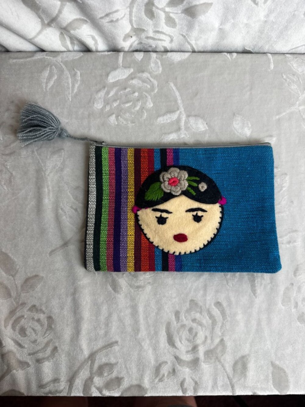 Handcrafted mexican Felt Frida Kahlo Coin Purse Multicolor Woven Zipper Pouch